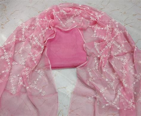 Kota Doria Salwar Suit with Heavy Embroidery Work Dupatta - Leheriya.com