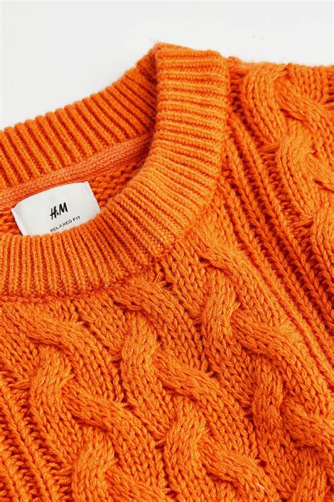 Relaxed Fit Cable-knit Sweater - Orange - Men | H&M US
