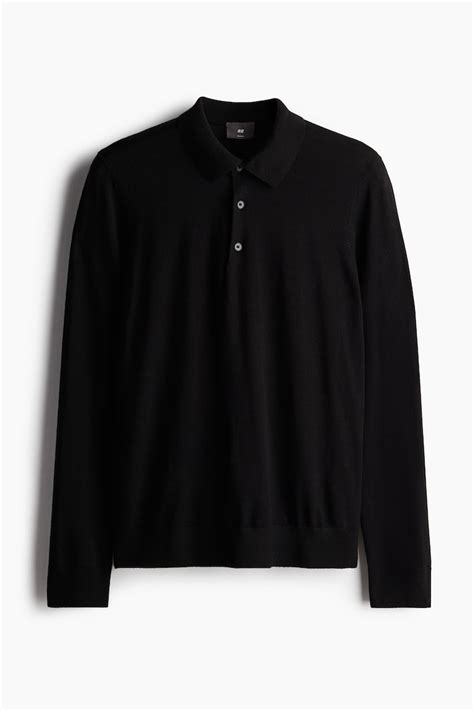 Slim Fit Wool polo shirt - Black - Men | H&M IN