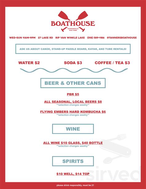Tanners Boathouse menu in Tannersville, New York, USA
