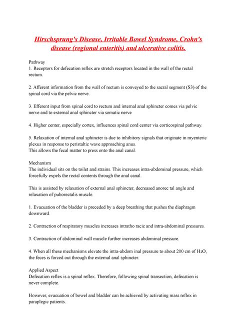 Hirschsprung's Disease, Irritable Bowel Syndrome, Crohn's disease ...