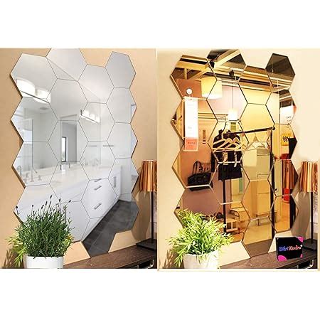 Buy Bikri Kendra - Hexagon 10 silver 10 golden mirror stickers for wall ...