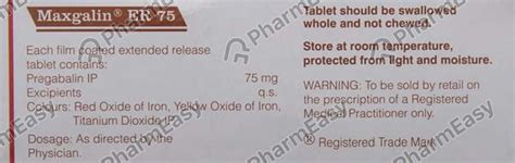 Maxgalin Er 75 MG Tablet (10): Uses, Side Effects, Price & Dosage ...