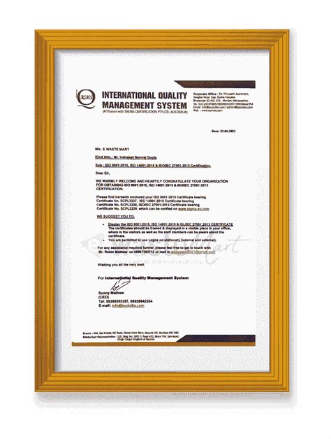 waste recycling certificate
