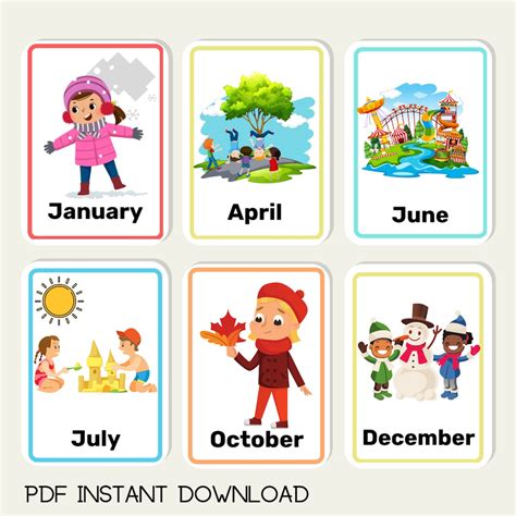 Months of the Year Flash Cards PDF Printable Download Children ...