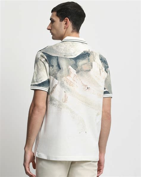 Buy Off White Abstract Print Regular Fit T-shirt Online at Muftijeans