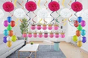 Factory 21 Pink White Complete Birthday Decorations Kit for Girls - Set ...