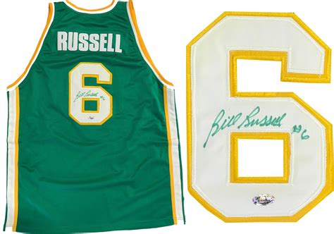 Bill Russell Autographed USF Green Jersey | Hollywood Collectibles