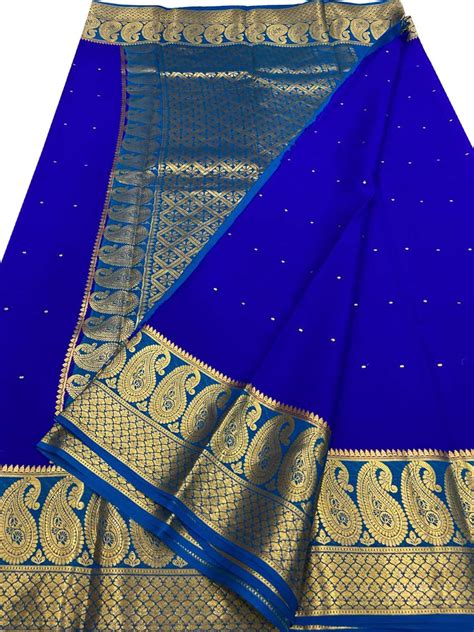 Blue Mysore Crepe Silk Saree - 20% Off!