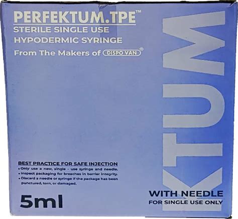 Lisamed Dispovan Perfektum.Tpe 5ml Sterile Syringe with Needle, 100 Pcs ...