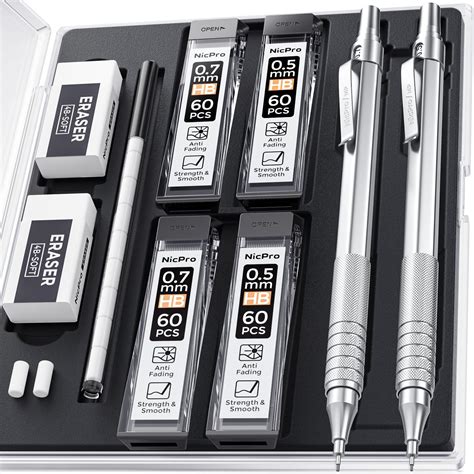 Nicpro Mechanical Pencils Set,Metal Automatic Drafting Pencil 0.5 Mm&0. ...
