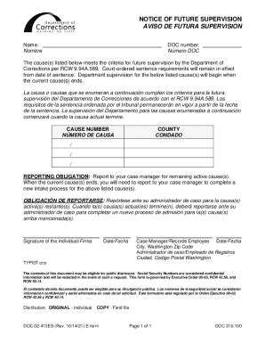 Fillable Online NOTICE OF FUTURE SUPERVISION AVISO DE FUTURA Fax Email ...