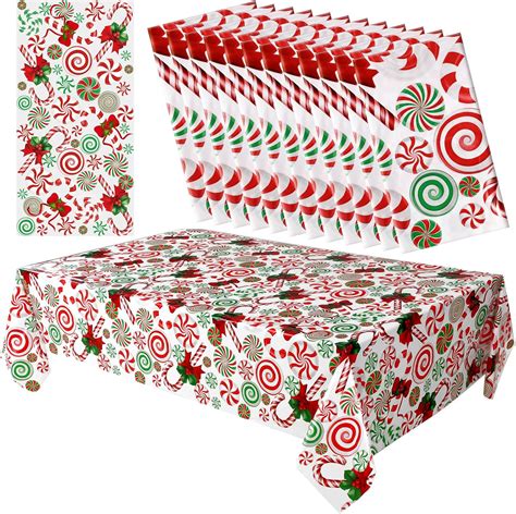 Amazon.com: Ganeen 12 Pcs Christmas Candy Cane Design Tablecloth ...