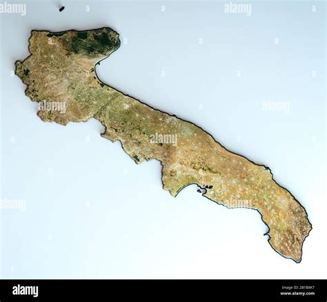Satellite view of the Puglia region. Italy. 3d render. Physical map of ...
