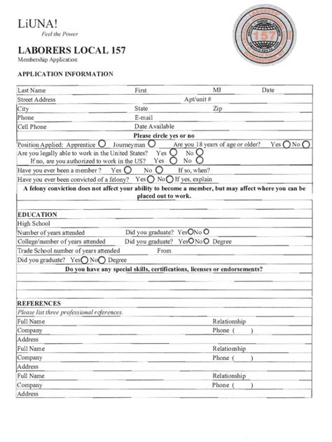 Fillable Online Application Form - Laborers' International Union of ...