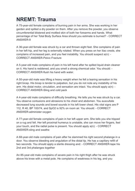 NREMT_ Trauma Questions with 100% Correct Answers Verified Latest ...