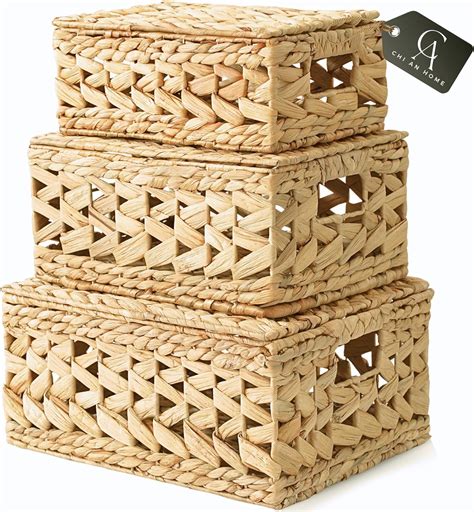 Amazon.com: CHI AN HOME 14in Wicker Storage Baskets with Lids, Set of 3 ...