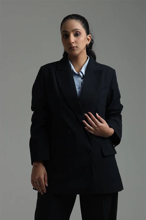 Women's Navy Oversized Blazer - Relaxed Tailoring | HOP – HOUSE OF ...