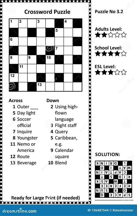 Crossword Puzzle, Large Print, Quick Style, Family Friendly Stock ...