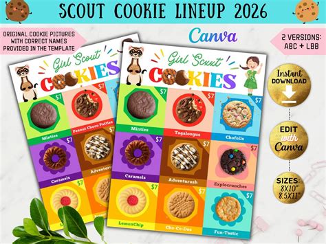 Buy Editable Scout Cookie ABC+LBB Lineup 2026, Booth Sales Cookie Flyer ...