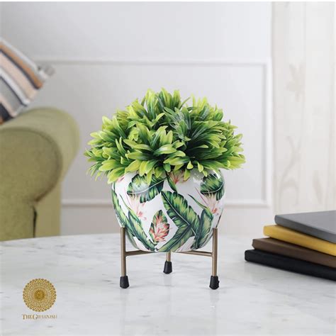Enamel Coted Table Top Planters With Stand (5 x 6 Inches) | The Gharnish