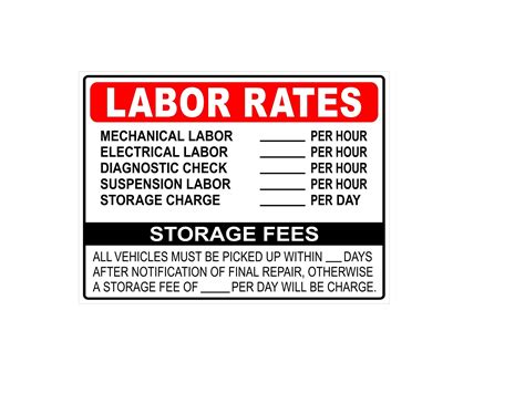 Mechanic Shop Labor Hourly Rate & Storage Fees Price Sign Template PDF ...