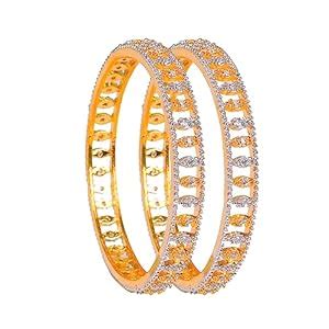 Buy Zevarly American Diamond Bangles for Women Gold & Silver Multi ...
