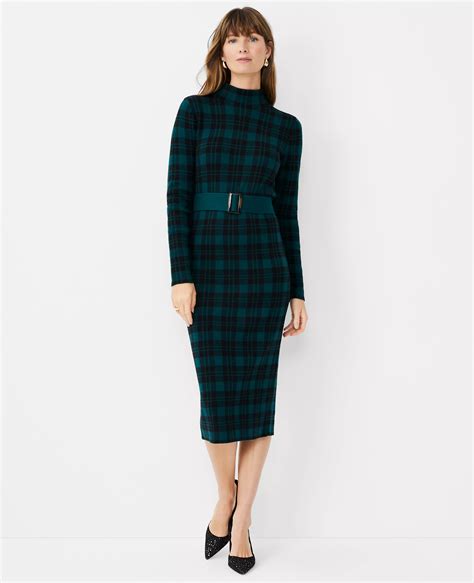 Plaid Jacquard Belted Sweater Dress