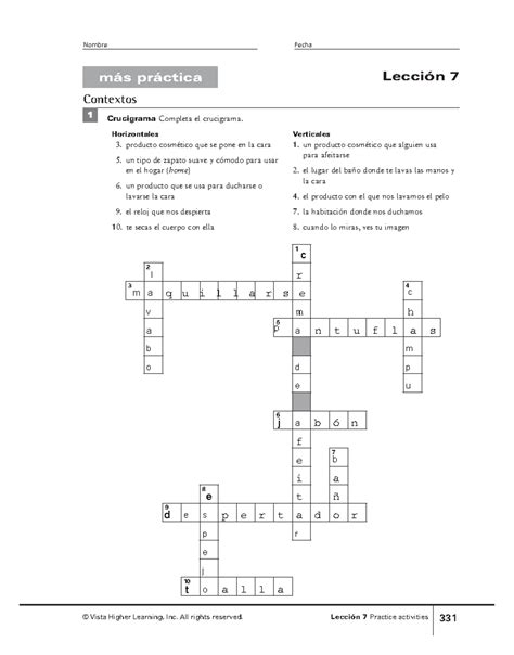 Lección 7: Crucigrama - Práctica para Contextos 1 - Studocu