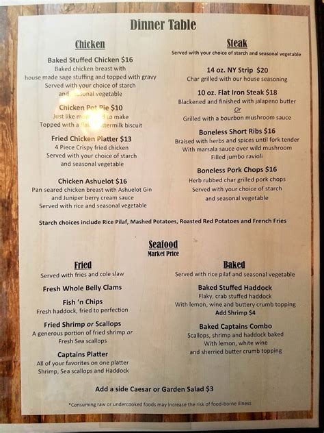 Menu at The Rustic Table restaurant, Winchester