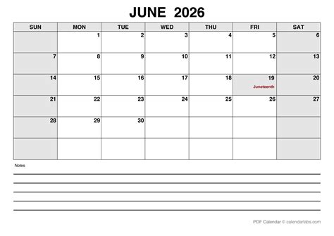 June 2026 Calendar with Holidays | CalendarLabs
