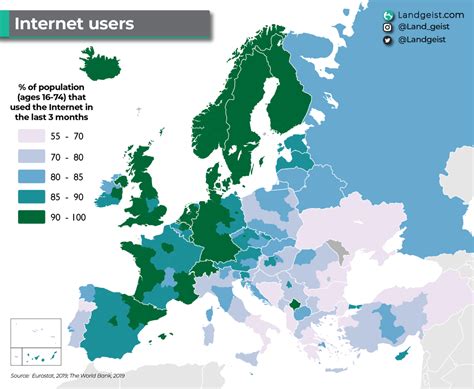 Percentage of the population in Europe that used... - Maps on the Web