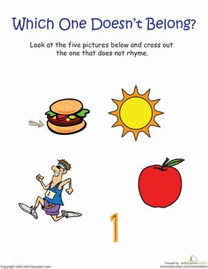 Words That Rhyme with "Sun": Which One Doesn't Belong? | Worksheet ...