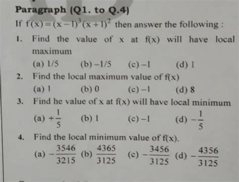 Paragraph (Q1. to Q.4) If f(x)=(x-1) (x + 1)? then answer the following ...