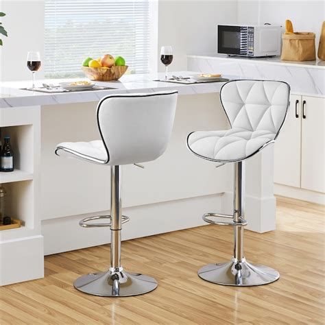 Yaheetech White Set of 2 Modern Adjustable PU Leather Swivel Bar Stool ...
