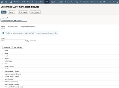 NetSuite Applications Suite - Using the Search Customization Page