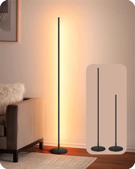 EDISHINE LED Corner Floor Lamp, 57.5" Minimalist Dimmable Sleek Light ...