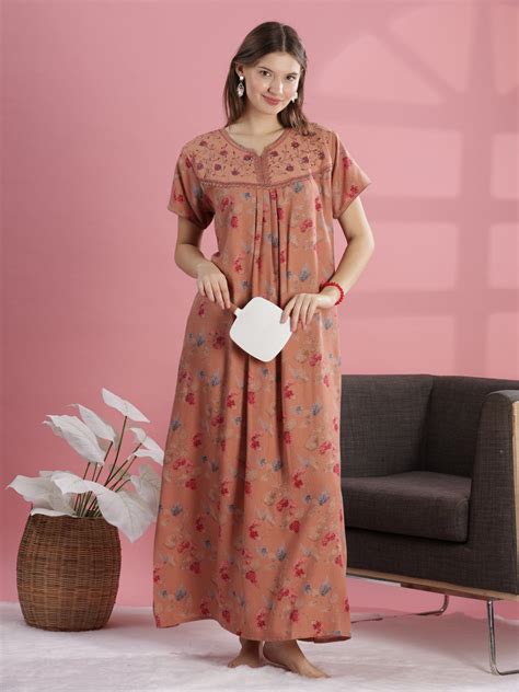 Shop Floral Nightdress for Women in Salmon Peach Online – 9shines label
