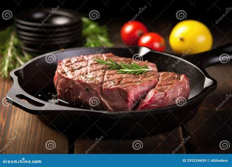 Grilled Sirloin Steak on a Black Cast Iron Skillet Stock Image - Image ...