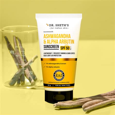 Ashwagandha & Alpha Arbutin Sunscreen - 50g – Dr Sheth's