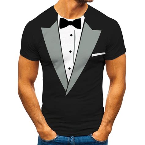 Men's 3D-Print Realistic Tuxedo Short Sleeve T-Shirt Classic Party ...