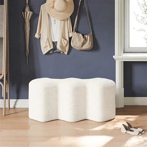 Buy Wooden Twist Molecule Entryway Boucle Upholstered Ottoman Bench ...