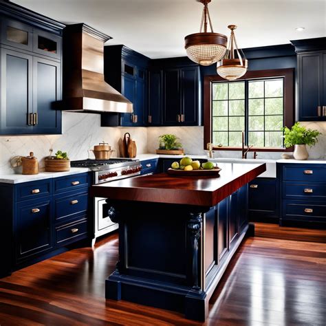 20 Unique Kitchen Styles: Navy Blue Cabinets with Wood Countertops Ideas
