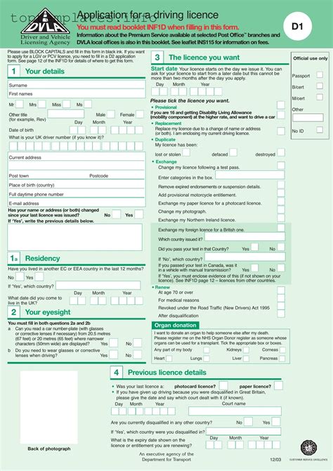 D1 Dvla Form – Printable PDF Template