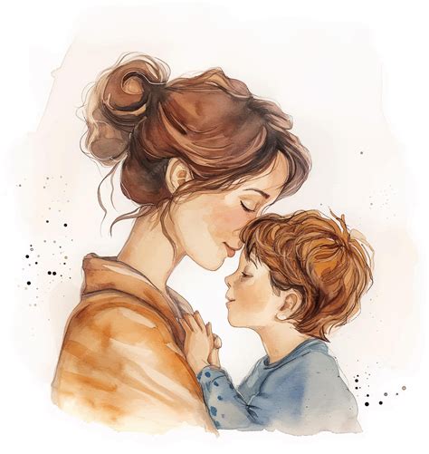 Premium Vector | Mother and son watercolor draw vector cute