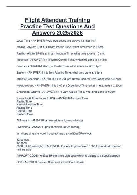 Flight Attendant Training Practice Test Questions And Answers 2025/2026 ...