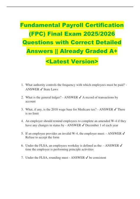 Fundamental Payroll Certification (FPC) Final Exam 2025/2026 Questions ...