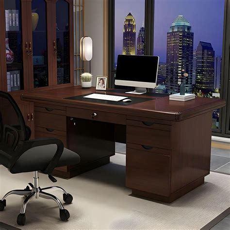 Amazon.com: Brown Writing Desk with Cable Management, Wood Desk with ...
