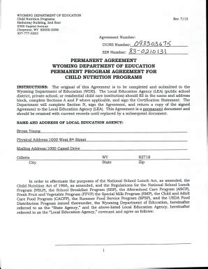 Fillable Online web ccsd k12 wy PERMANENT AGREEMENT WYOMING DEPARTMENT ...