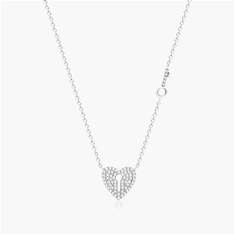 14K White Gold Key To Your Love's Heart Diamond Necklace-81149w14